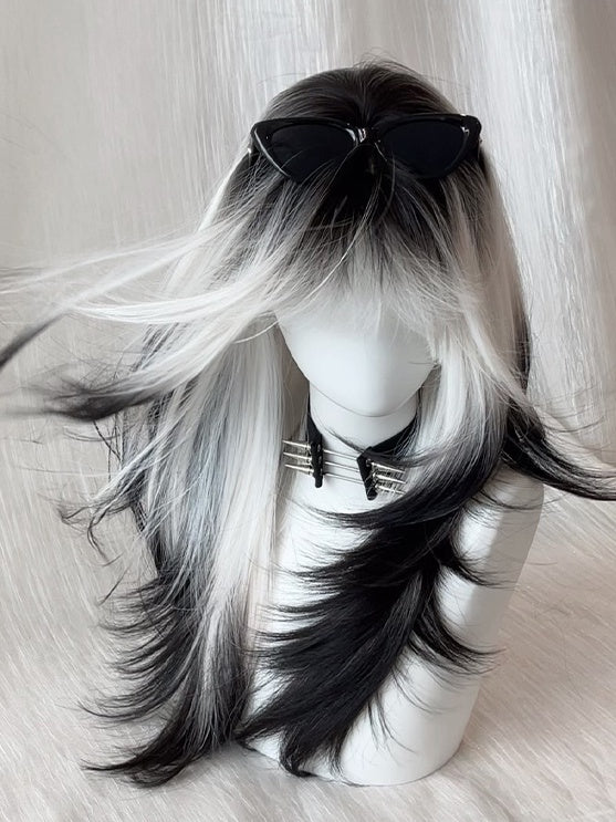 Bangs Ombre Black Straight White with Wig Full 60CM