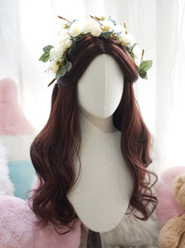 Dunkelbraune lange gewellte Perücke