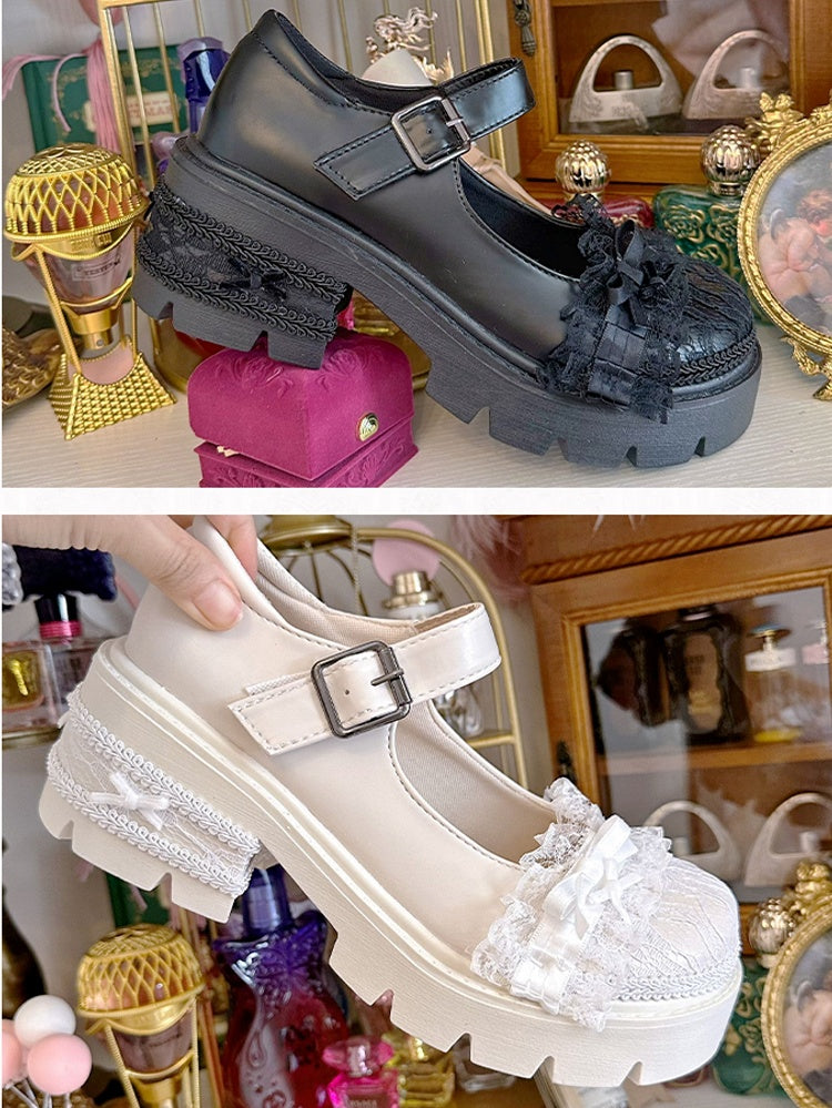 with Design Mid-heel Toe Black 6cm Elegant Lolita Round Platforms