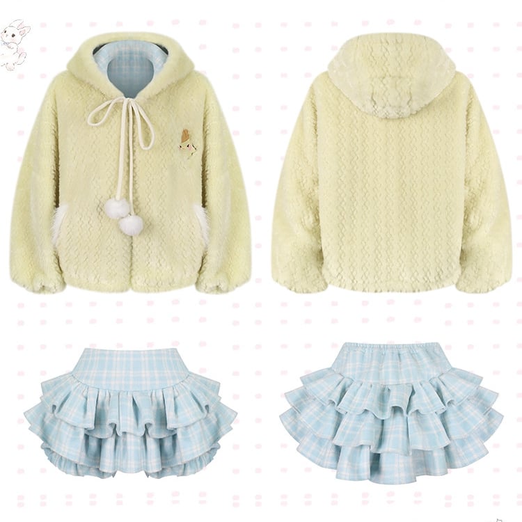Ruffles Skort Kawaii Pattern Waistband Elastic Blue Tiered Plaid Partial Daily -
