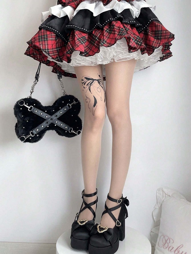 Nude Bow-Patterned Decorative Pantyhose Styles: Style (2 Lolita