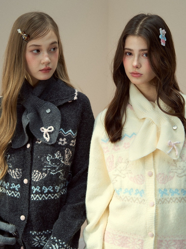 4 Wool Kawaii Details Style Colors Bowknot Scarf with