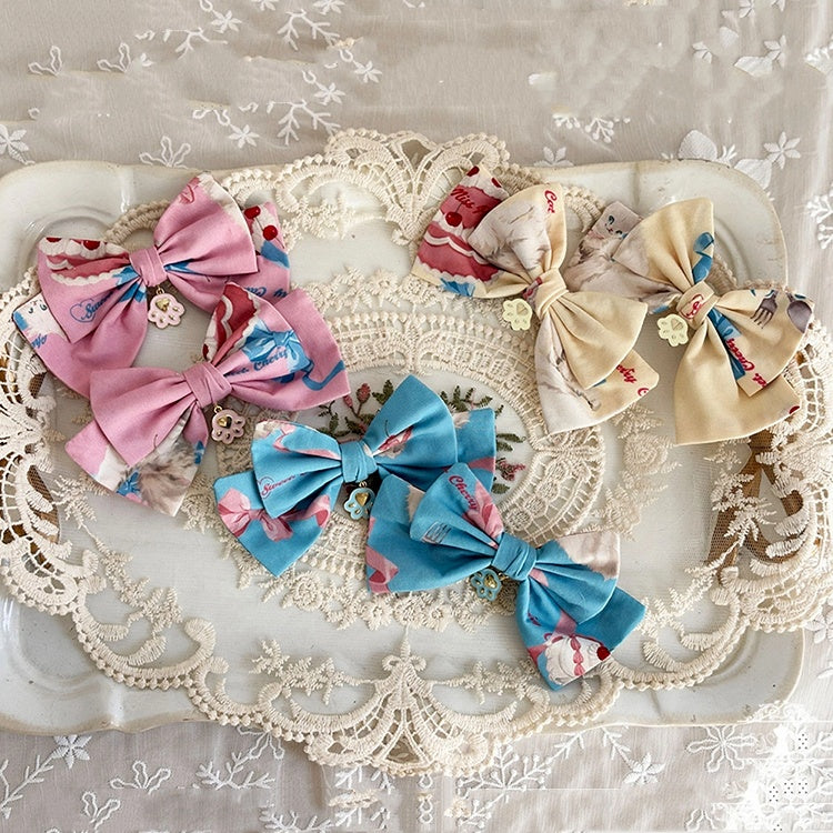 Yellow Pink Bowknot Hairclip / Blue
