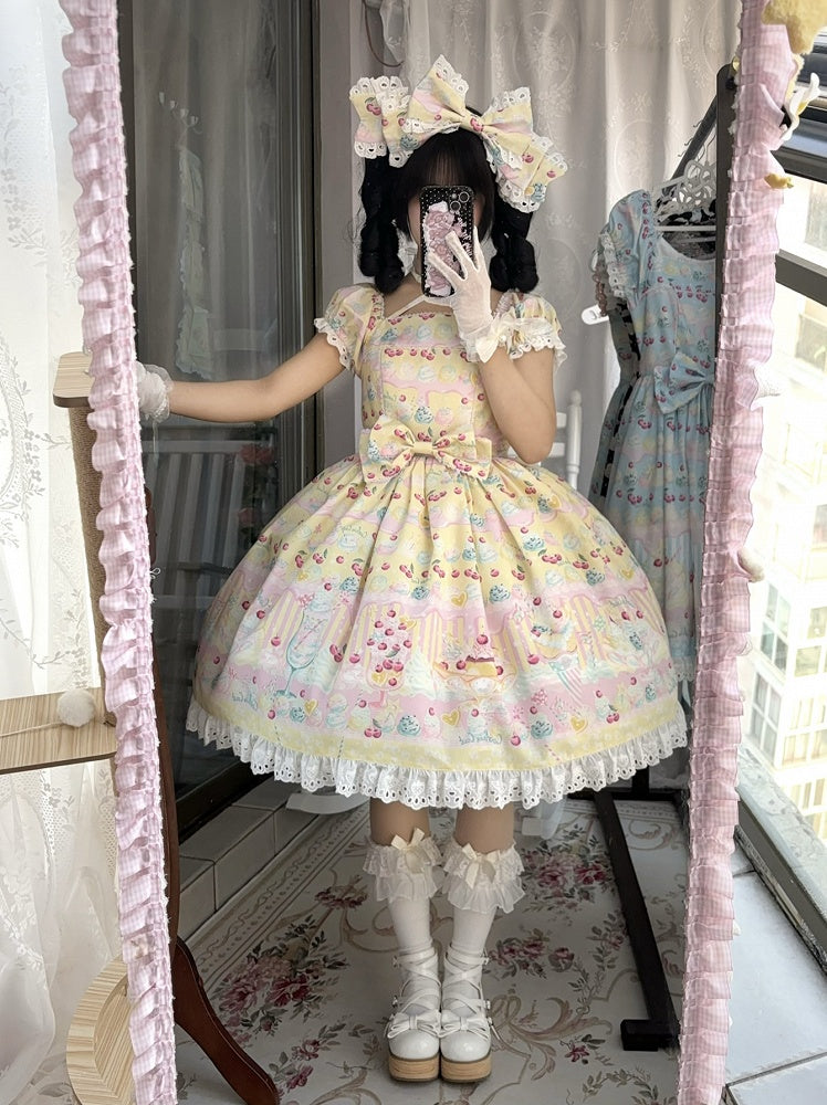 Süßes Lolita-Kleid in Kirsch- und Eiscremegelb