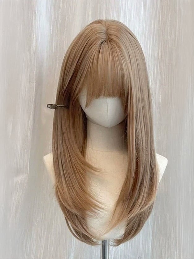 Linen Brown 65cm Straight Full Bangs Wig - Meow Island Wig