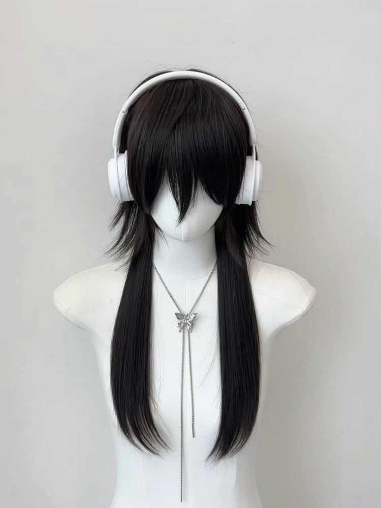 Style with Straight Ouji Bangs Black Wig