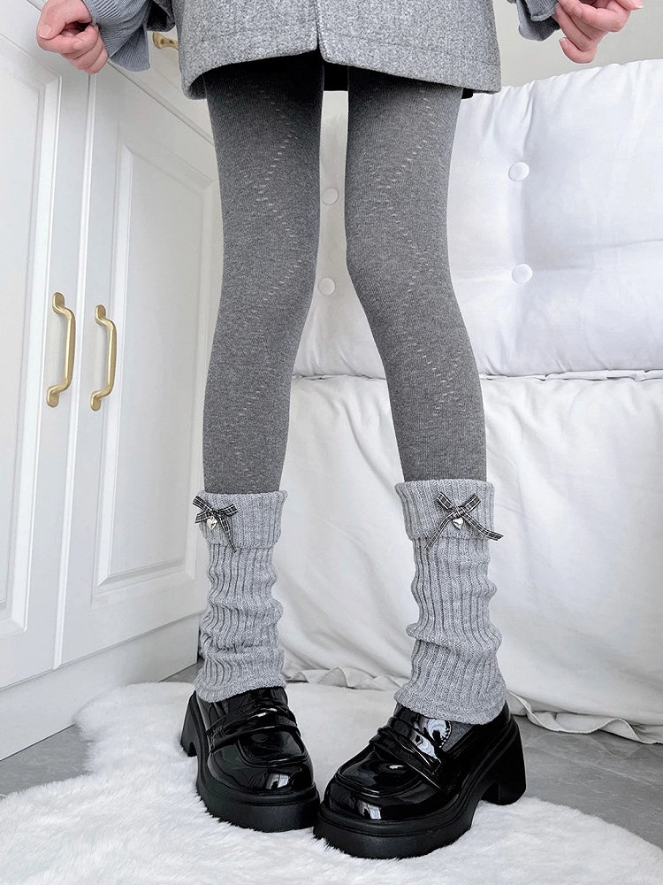 Light Leg Slouchy Warmers Bow Ribbed Gingham Gray