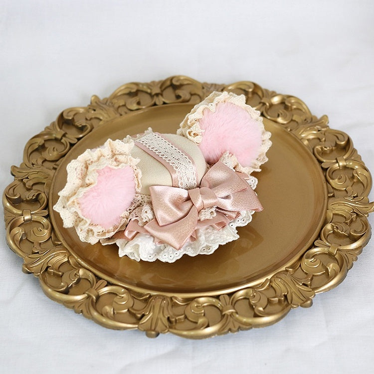 Pink Green Hat Sweet / Bowknot Ear Lolita Coffee Plush Bear Mini