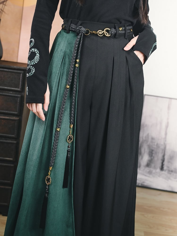 Gothic Tassels Clasp 3D Cheongsam with Metal Black Snake Belt