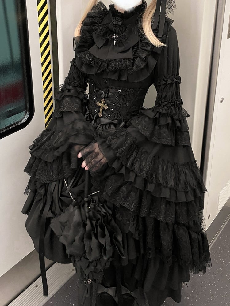 Kuro Sleeves Black Bell with Shirt Bowtie All Layered Gothic Lolita