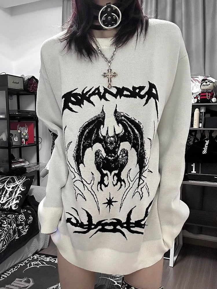 Oversized Crew Neck Pullover with Dark Pattern Print - WET BODY