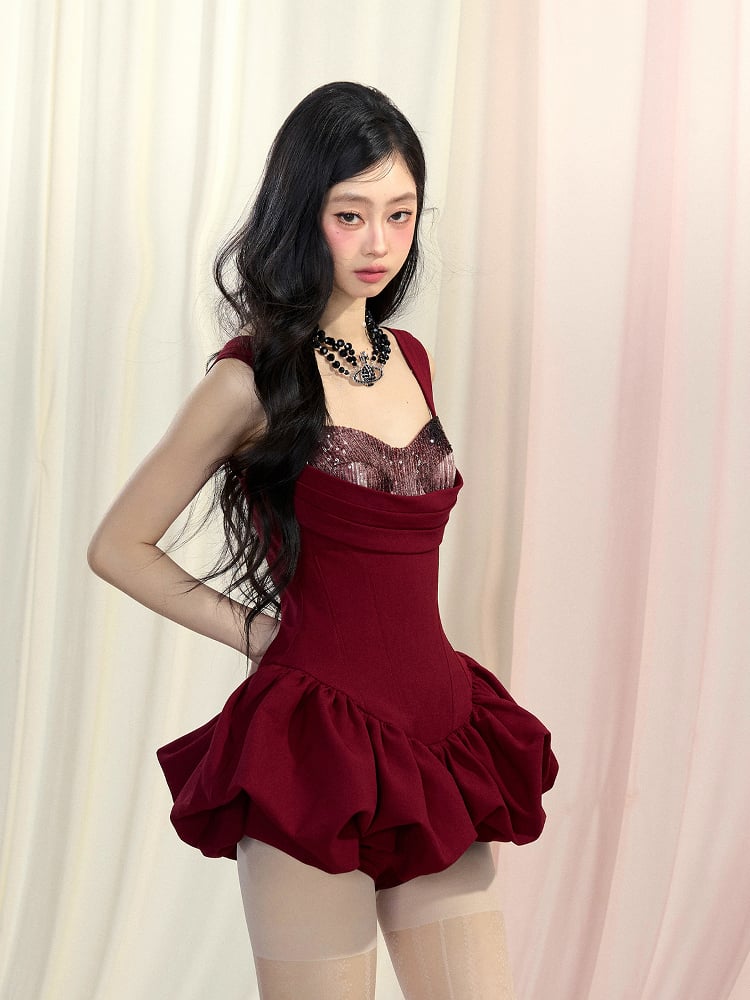 Mini Glamorous Red Sweetheart Neckline Basque Waist Skirt Sleeveless Dress Bubble