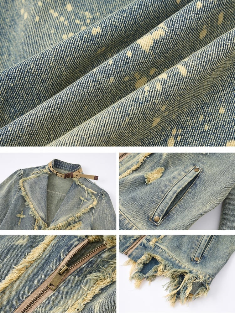 Vintage Punk Blau gewaschene Jeansjacke