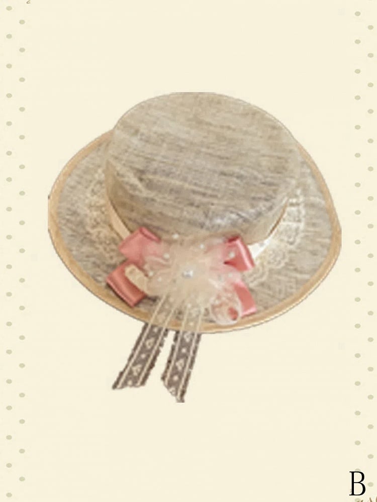 Bowknot and Tulle Straw Decorated Hat Flower