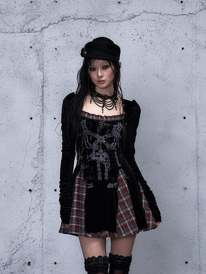 Punk Square and with Dress Studded Neckline Accents Vintage Red Black