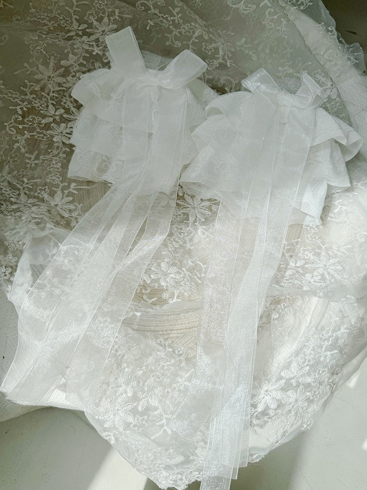 Ribbon with Layered White Bow Lace Cuffs Wrist