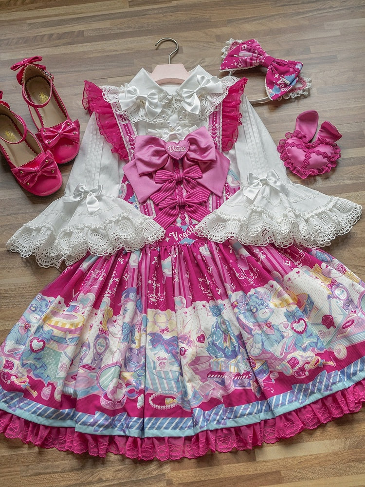 ホワイトラウンドフラットカラーベルスリーブコットンブラウス