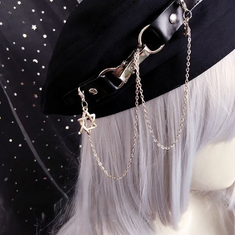 Black Beret Decorated Chain Buckled