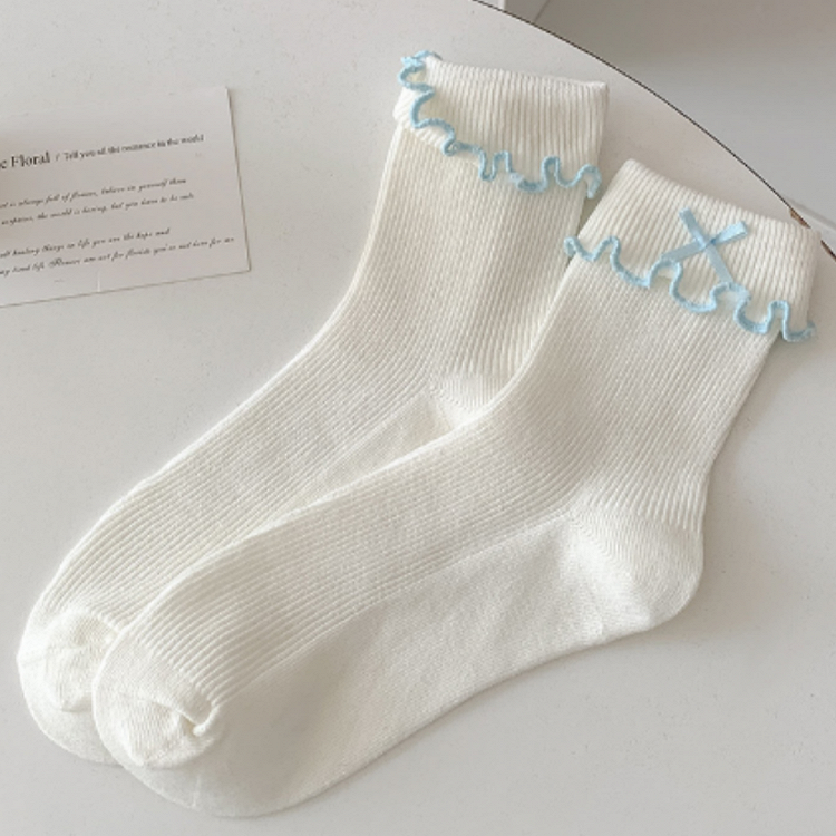 6 Ruffled Contrast Options Trim Ankle Socks Details Color Bowknot