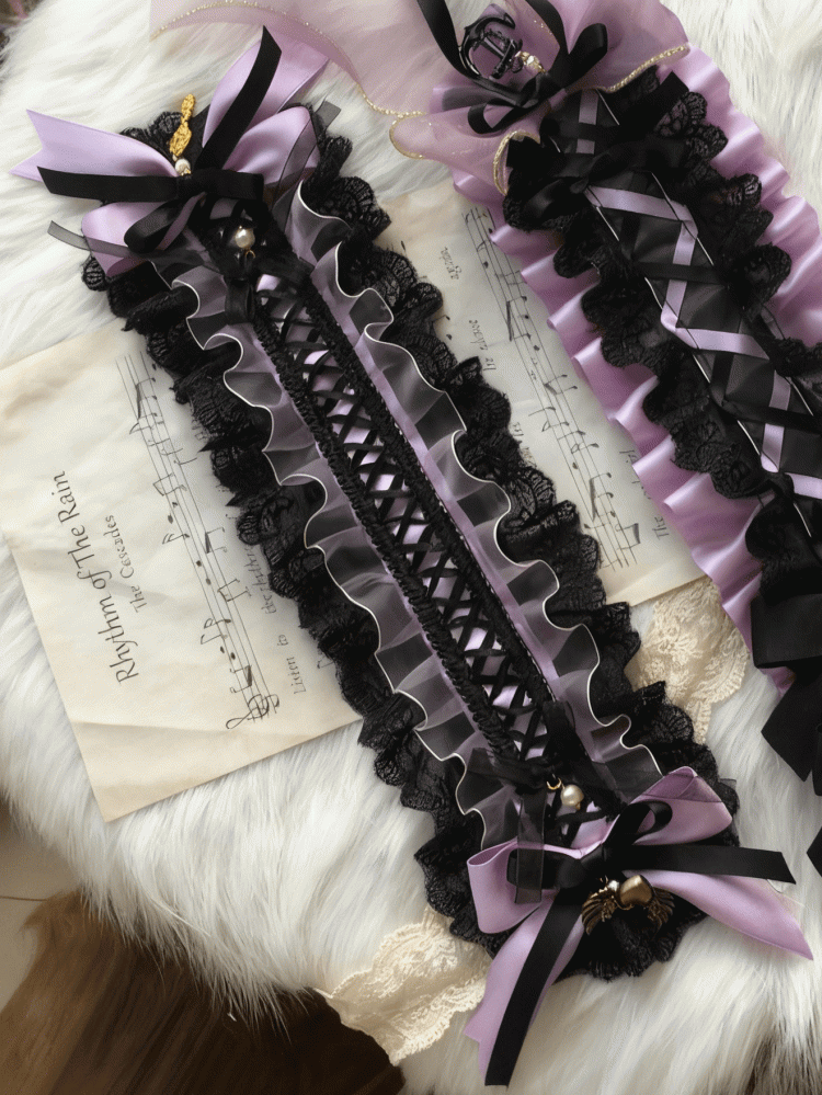 Bowknot Hairband Black Lace-up Purple Lolita Sweet