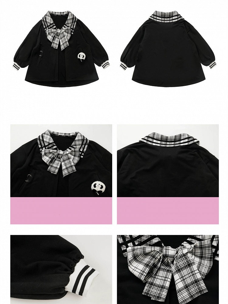 Black Detachable Coat with Placket Plush Open Toy Panda