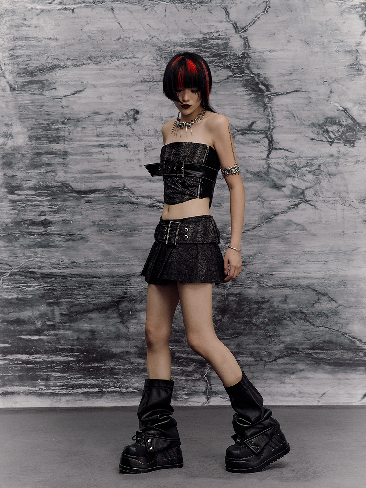 PU Studs Decorated Leg Warmers Black