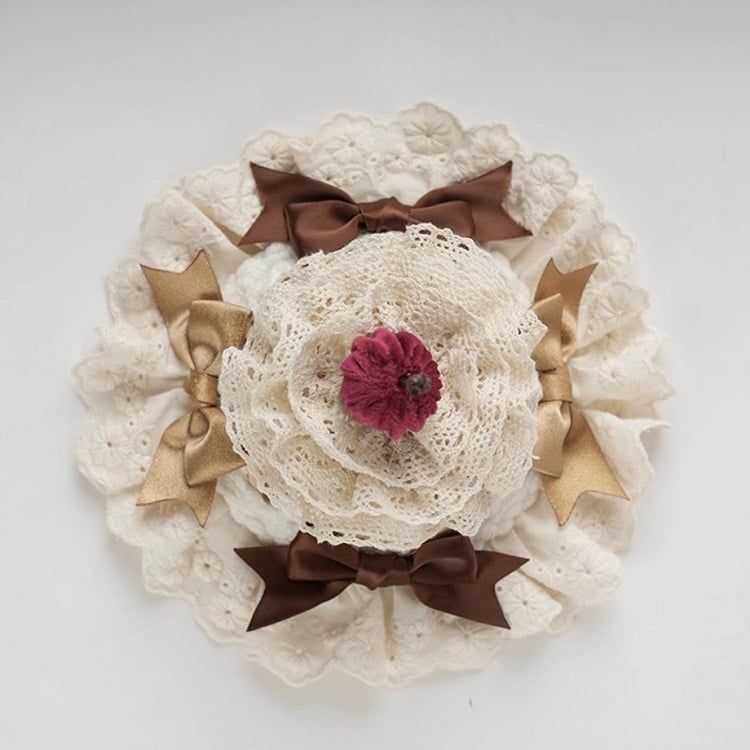 Sweet Lolita Coffee Bows Cherry Cake Layered Lace Trim Mini Hat