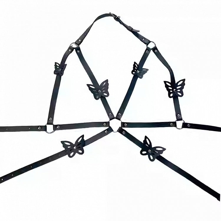 Belt Harness Butterfly Decorated Y2K PU Black