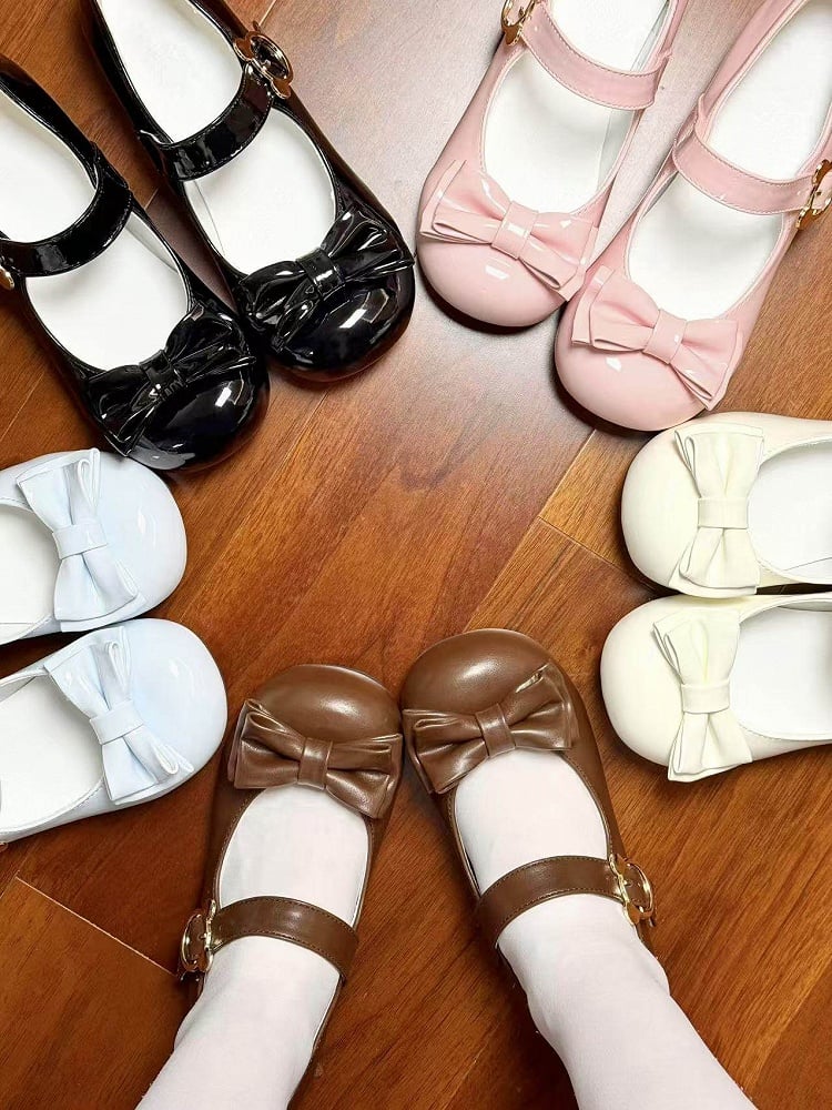 Top Brown PU Heeled Lolita with Round-toe in Shoes 2cm Bear Buckle Bow Sweet