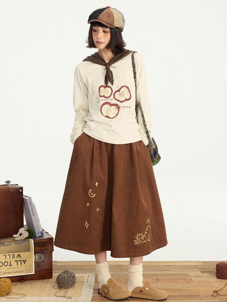 Kawaii Apple Shirt Sleeve Print Beige Long