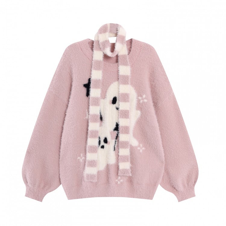 Ghost Sweater Pattern Scarf Striped with Pink/Black/Red Kawaii