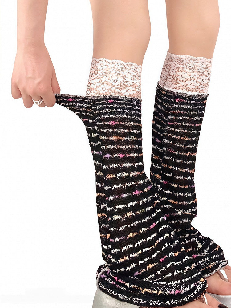 Yellow/Black Leg Ruffle Design Warmers Flared Lace Blend