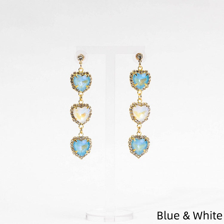 Jirai Kei Heart 5 Colors Earrings Rhinestone Triple