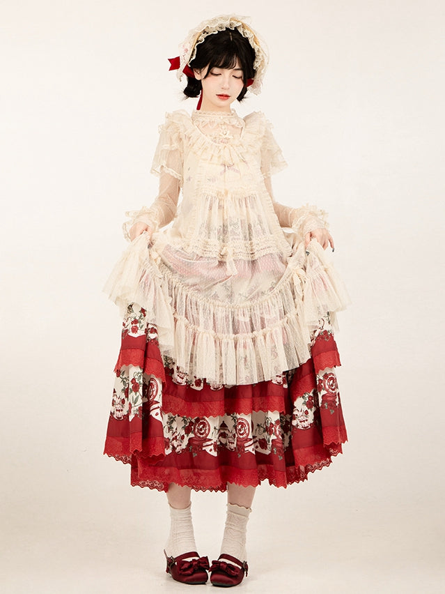 Dots Overdress Pink Bow Ruffle Trim Style House Beige Details and Tulle