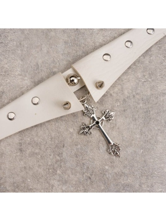 White Choker with Cross Pendant - Strange Sugar