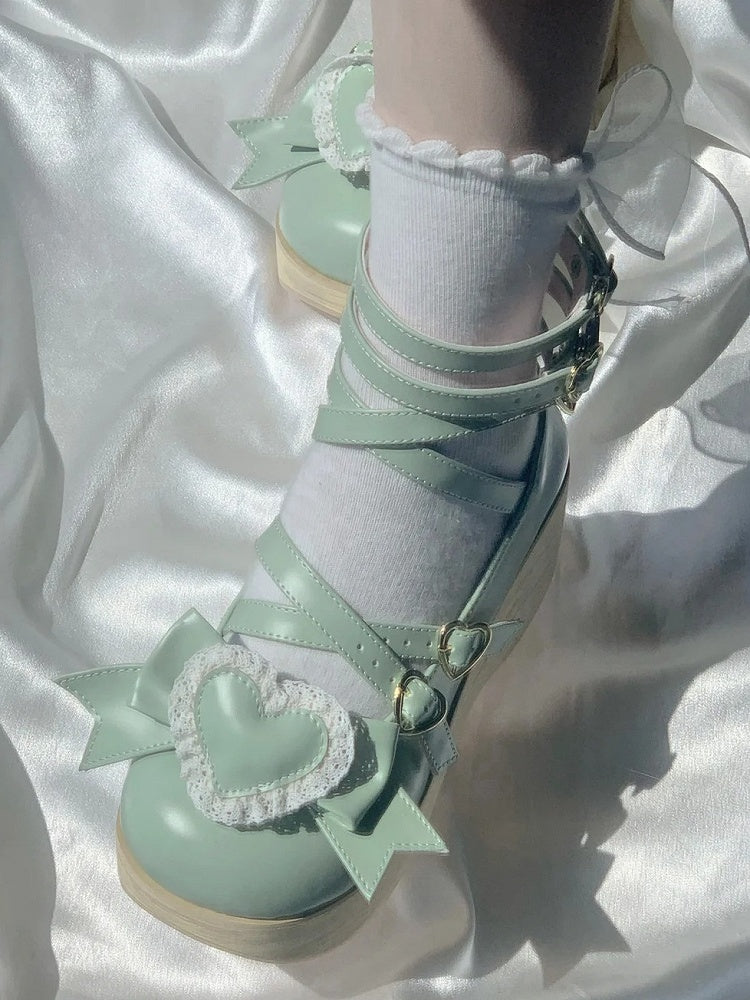Lolita - Sweet Greaa Platform Green 6.5cm Janes Mary Crisscross Design
