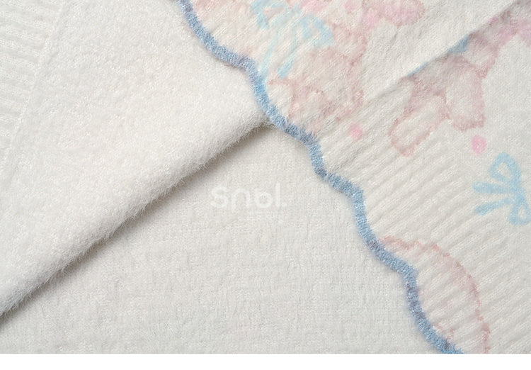 Beige Cute Lamb Pattern Sweater with Scalloped Edge Trim