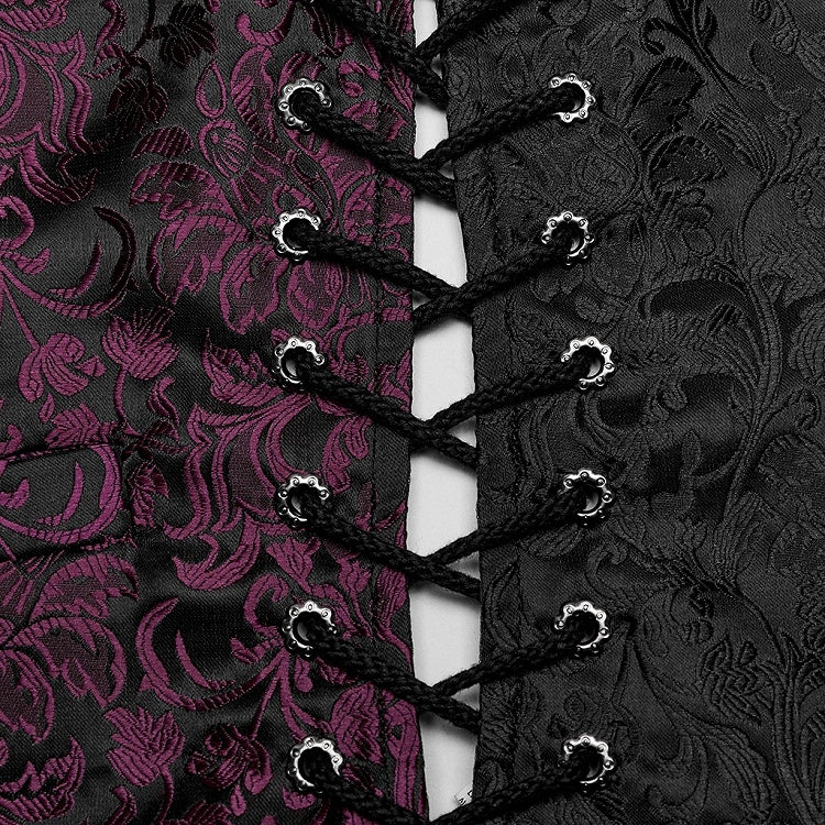 Goth Jacquard Men's Red Black Waistcoat