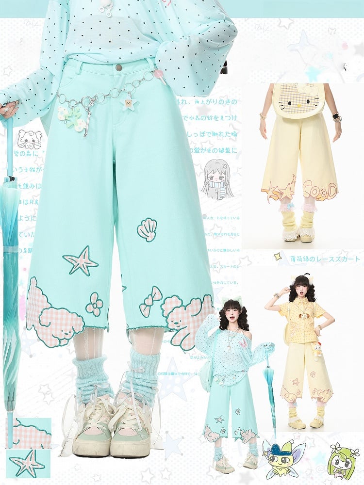 Yellow Cropped Wide-Leg Puppy Denim - Languid Park