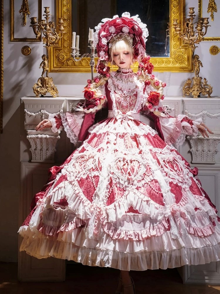 Rose Pink Hanayome Lolita Gown - Rosette Embroidery & Bead Chain Details