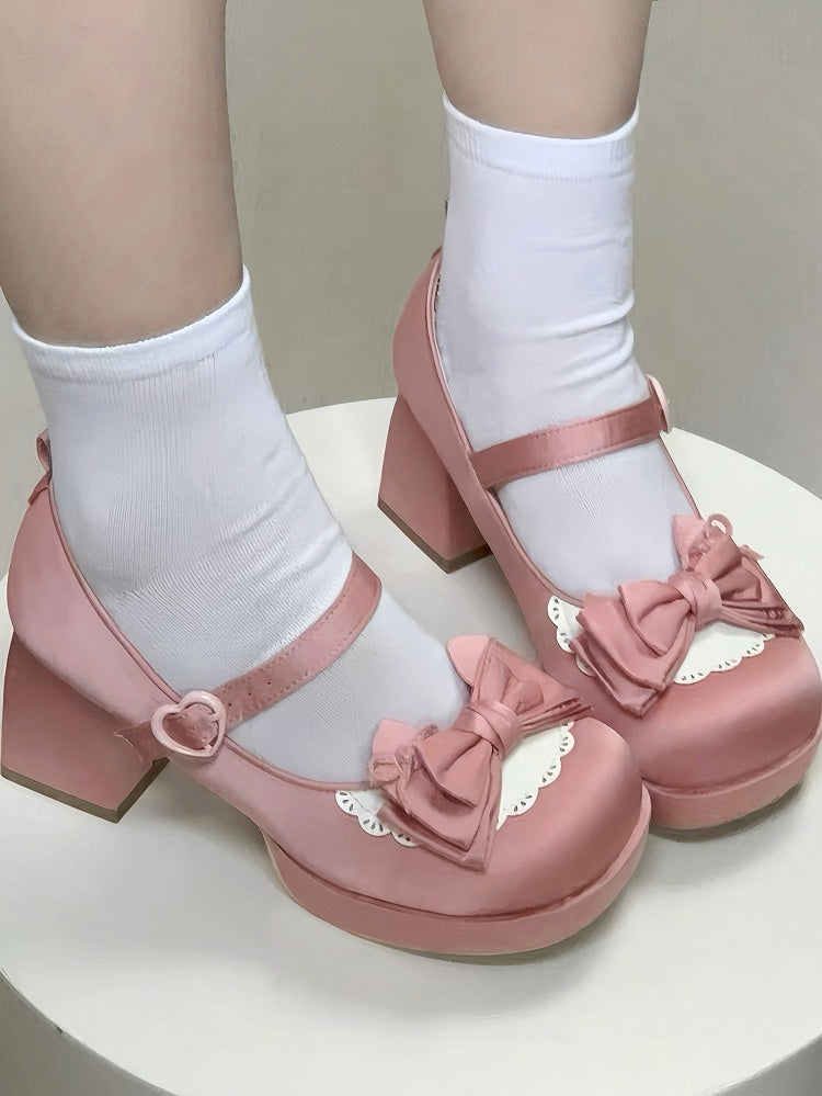 - Lace-up Heart High Pink Janes Fastener at Lolita Block Dusty Heel for Mary Ankle