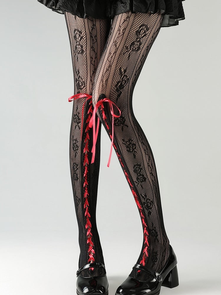 Detail Lace Lace-up with Lolita Colors Tights Pattern Floral 6