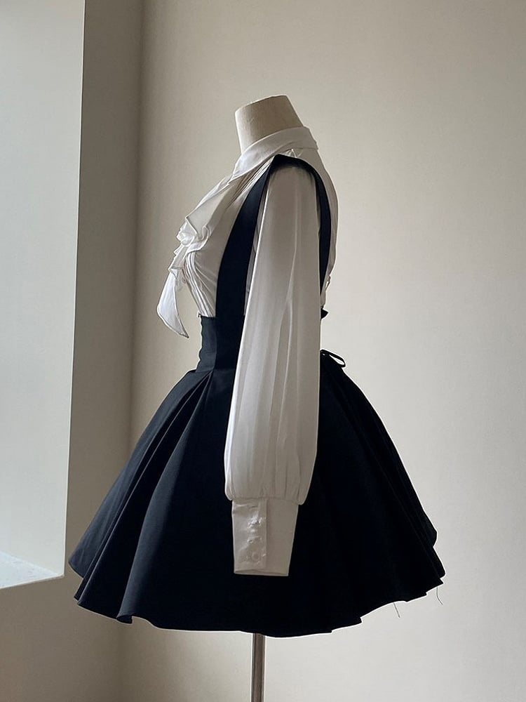Black Straps Overall Short Lolita Adjustable Waist High Skirt