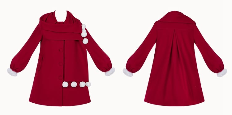 Pompoms Schal Kragen Rot Neue Jahr Outfit Wollmantel Plüsch Trim Manschetten
