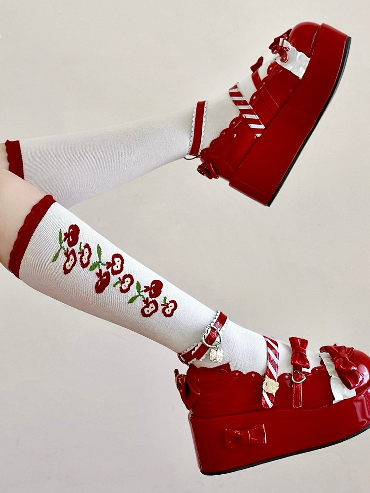 Lolita Calf Red Apple White Socks