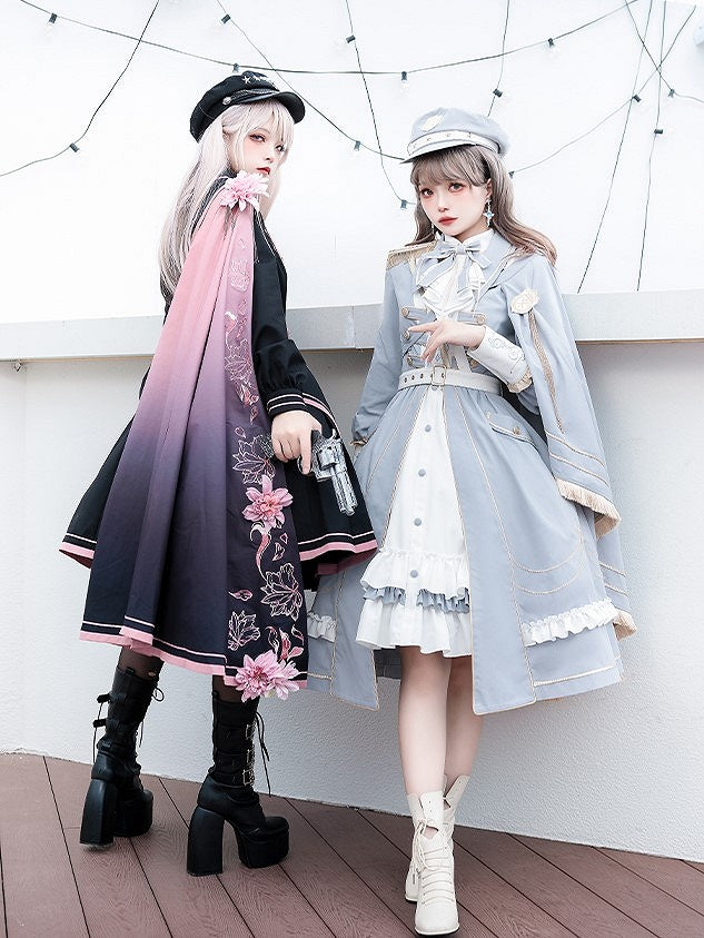 Lolita Details Blue Fringe Military Cape Shoulder One Golden with Trim