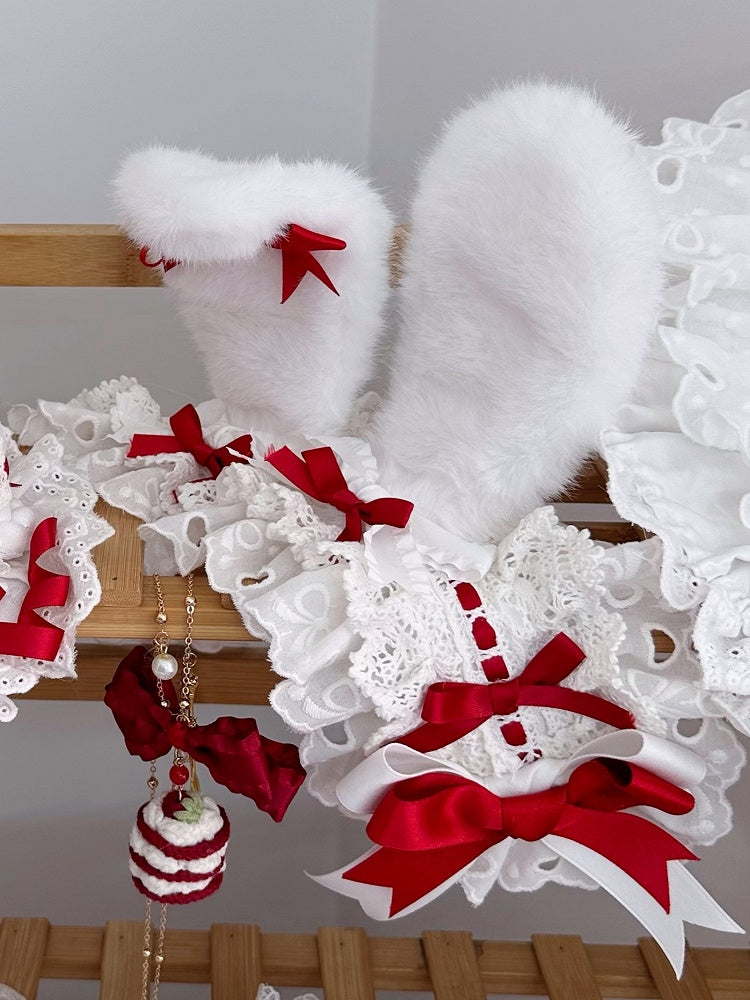 Fluffy Hairband Sweet Ear Lolita Red White Bunny Lace