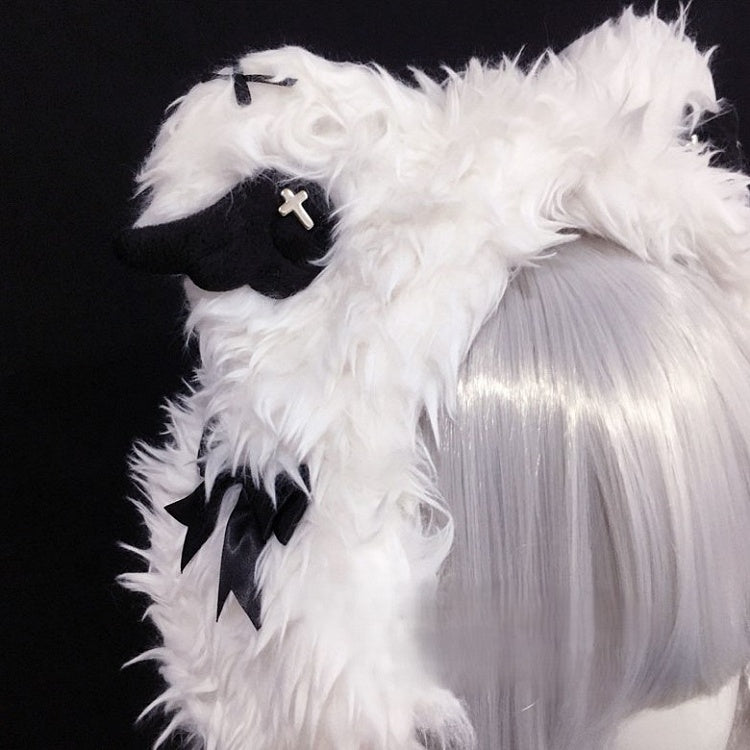 Black/White Cross Plush Details Hat Wings with Bear Ear