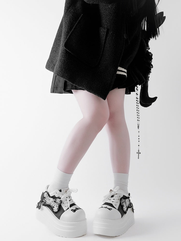 Black & White Punk Bone Applique Silver-tone Studs Platform Shoes