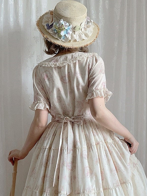 Pastoral Lamb Straw Hat with Flower Accents - Miss Point